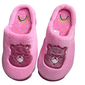 Care Bears Pink Plush Slippers Women's M 6.5-7.5 Grumpy Bear Rainbow New